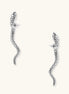 Pair of gold-plated brass snake drop earrings with detailed scale texture and curved serpentine design against white background