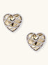 Heart-shaped gold plated earrings with silver rope lattice design and intricate open knotwork pattern