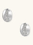 Oval gold-plated brass hoop earrings with cracked zirconia crystal pattern detail on neutral background.