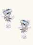 Gold-plated dangle earrings with enamel shell charms, white pearls, starfish accents, and crystal drops on white background.