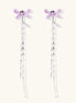 Long dangle earrings with purple dragonfly charms and crystal chains on white background, gold-plated finish.