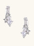Pair of gold-plated drop earrings featuring cascading zirconia crystals in geometric cluster design on neutral background
