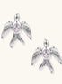 Gold-plated angel wing stud earrings with detailed feather texture and oval zirconia stones in centers
