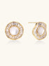Gold-plated stud earrings with central freshwater pearl surrounded by baguette crystals in radial pattern