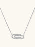 Delicate 14K gold plated chain necklace with crystal-accented carabiner-style pendant on white background