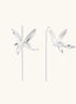 Delicate sterling silver dragonfly earrings with textured wings and curved threader hooks on white background