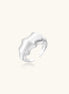 Brushed sterling silver ring with organic wave-like edges and adjustable cuff design on white background