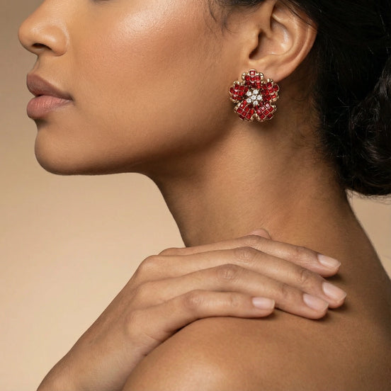 Red Bloom Stud Earrings
